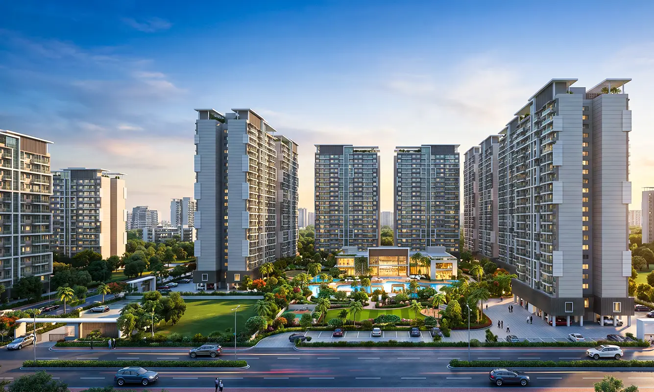 Artistic impression of the towers and clubhouse at Venkatesh Codename New Beginnings